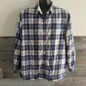 L.L. Bean Men XL Sherpa Lined Flannel Shirt Jacket Blue Plaid Cotton Shell (R1)